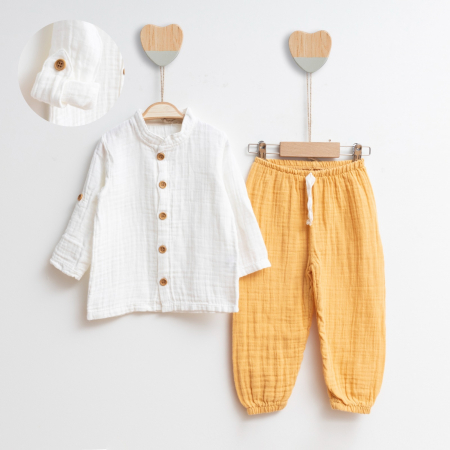 COSTUMAȘE - Costumas Bebe Baieti si Copii Muselina Alb-Galben