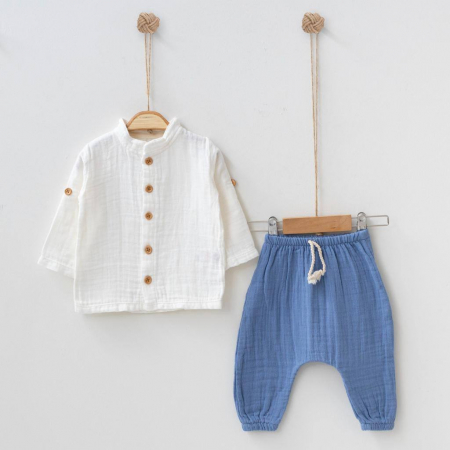 COSTUMAȘE - Costumas Bebe Baieti si Copii Muselina Alb-Albastru Deschis