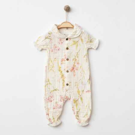 MUSELINE - Overall Muselina Bebe Scurt Flori Dantela