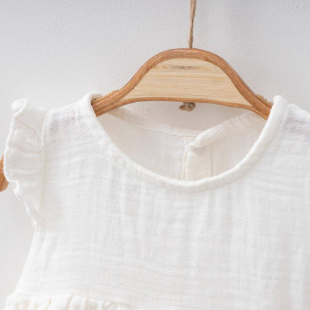 Rochie Bebe Fetite Muselina Alba Maneca Scurta [1]