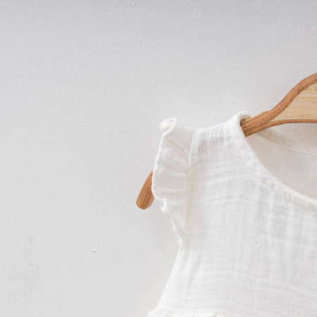 Rochie Bebe Fetite Muselina Alba Maneca Scurta [2]