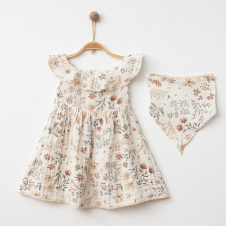 ROCHII - Set Rochie si Bandana Bebelusi Fete Muselina  Flori
