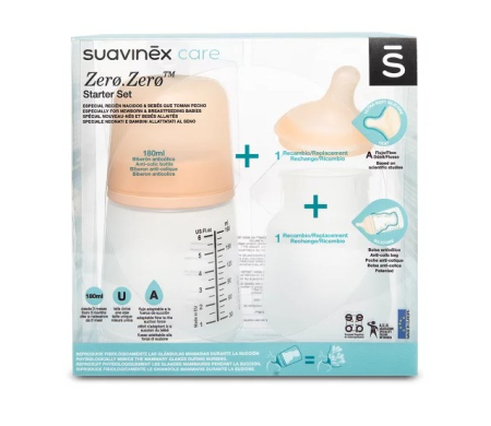 Biberoane & Accesorii - SUAVINEX ZERO ZERO SET BIBERON ANTICOLICI CU DEBIT VARIABIL 180ML + săculeț