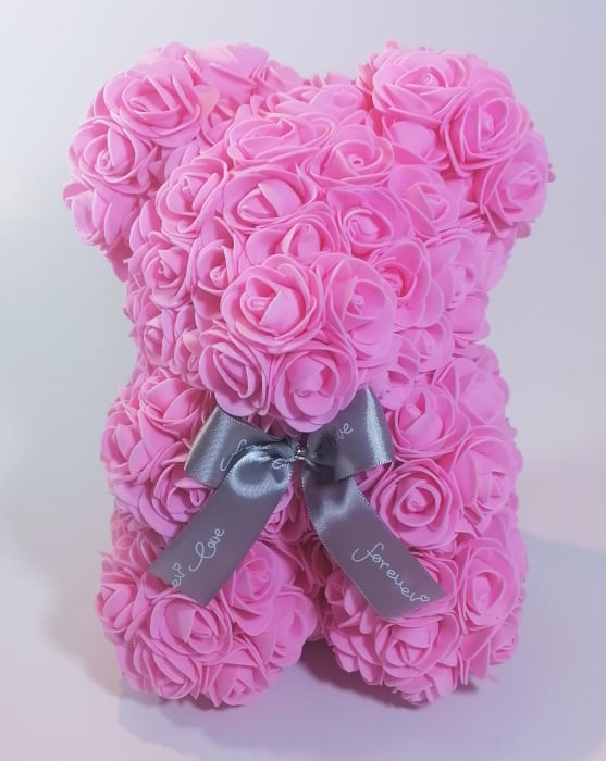 Ursulet floral decorat manual cu trandafiri de spuma Roz 25cm [1]