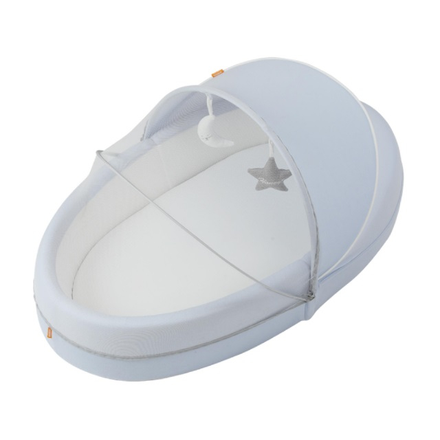 Produs resigilat - cosulet bebelus baby nest cu arcada jucarii, copertina si plasa insecte, bleu