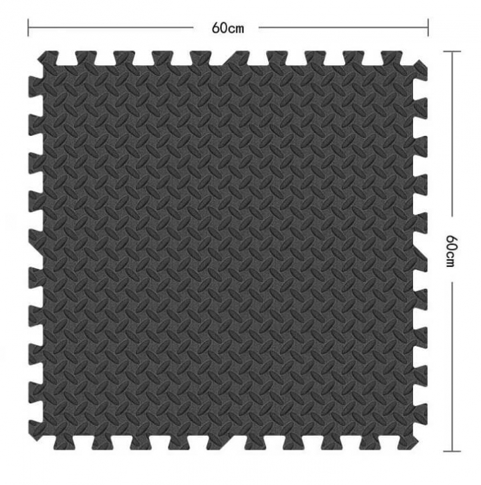 Covoras moale puzzle 4 bucati extra groase, 60 60 2.5 cm, negru