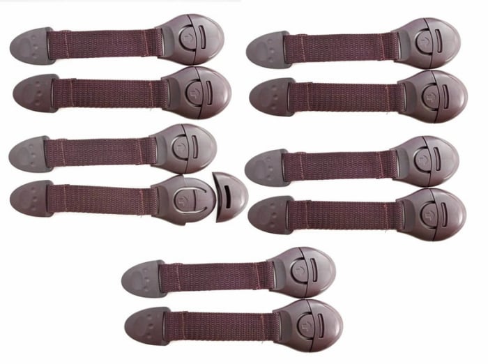 Set 10 sigurante flexibile textile pentru usi si sertare, Empria, 20 cm, Wenge buy4baby.ro/