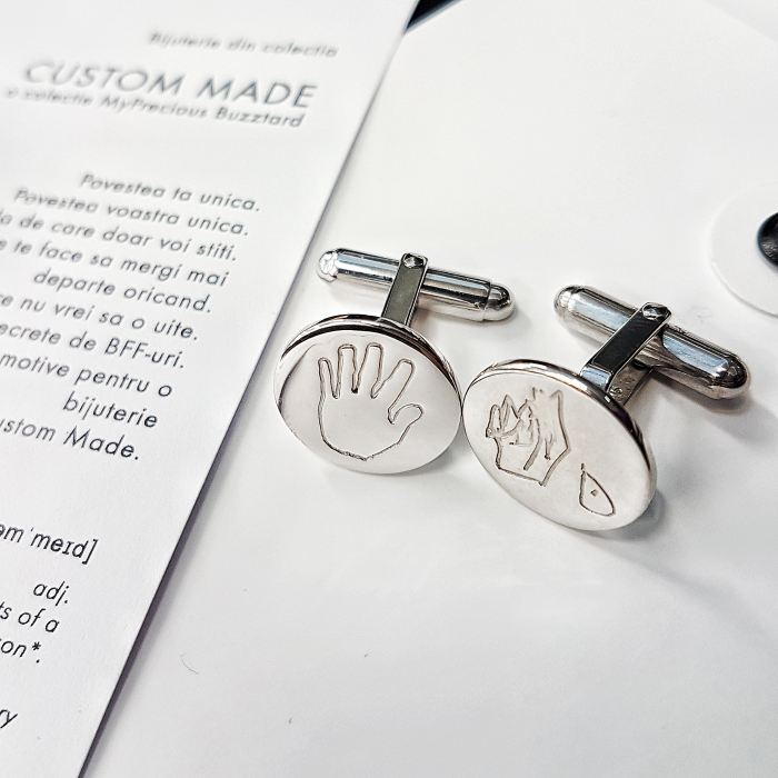 Butoni Custom Made cu ban personalizat grafica - argint 925 [2]