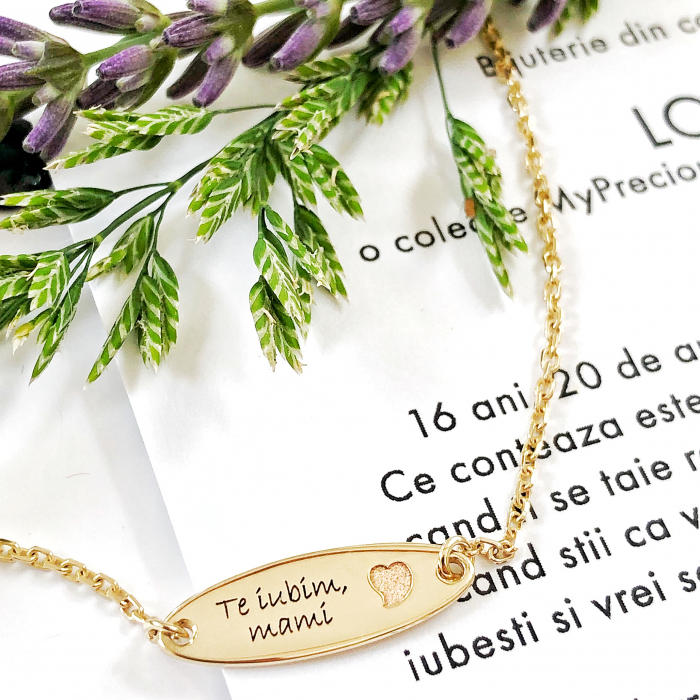 Bratara Custom Made cu placa ovala gravata si lant - aur 14k [2]