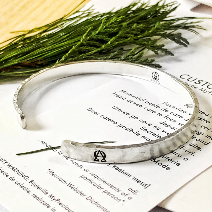 Bratara Custom Made Cuff ciocanita muchii - argint 925 [4]