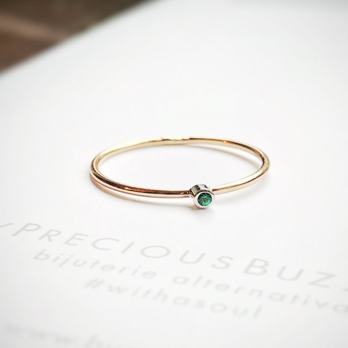 Inel Fire din poveste cu smarald natural 1,3 mm - aur 14k [2]