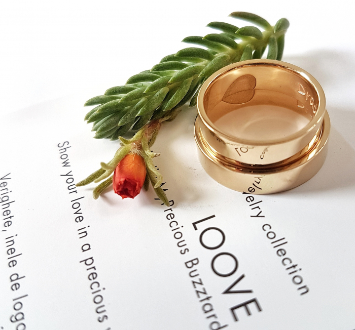 Verighete Loove - Plate cu muchii drepte si inima gravata - aur 14k [2]