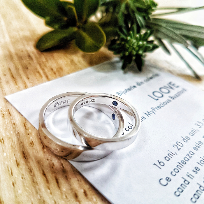 Verighete Loove - Plate cu muchii drepte si diamant- aur 14k  [4]