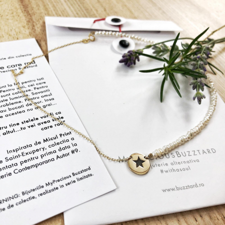 Coliere - Colier Tu vei avea stele care rad cu stea si perle de cultura - aur 14k