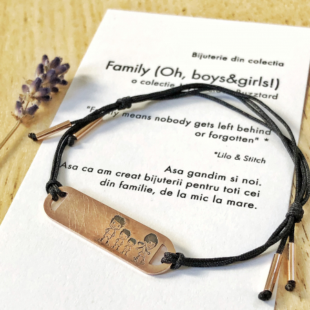 Bratari - Bratara Family (Oh, boys&girls!) cu placa ovala gravata familie - aur 14k