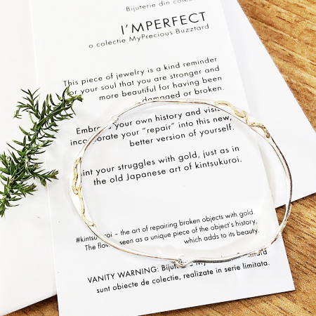 Bratari - Bratara subtire cu carlig I'MPERFECT -  argint 925 si fir de aur 14k