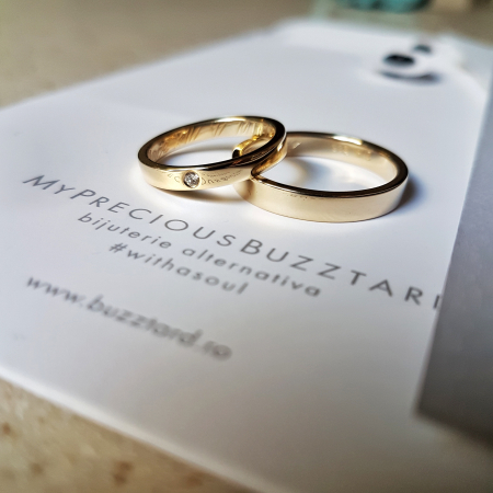Verighete Loove - Plate cu muchii drepte si diamant- aur 14k  [2]