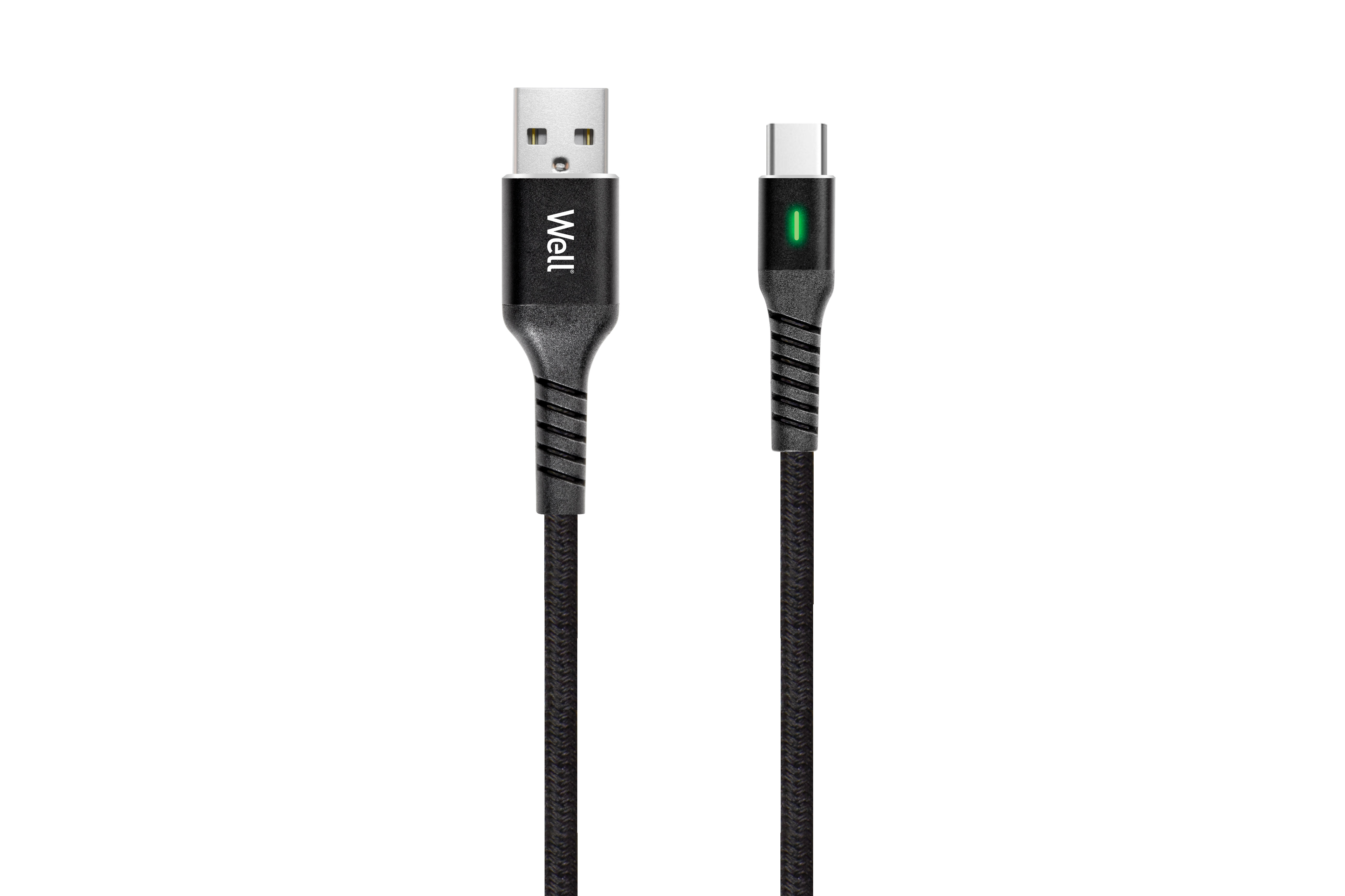 Cablu de date si incarcare USB-C, 1m, Well, indicator incarcare, negru [1]