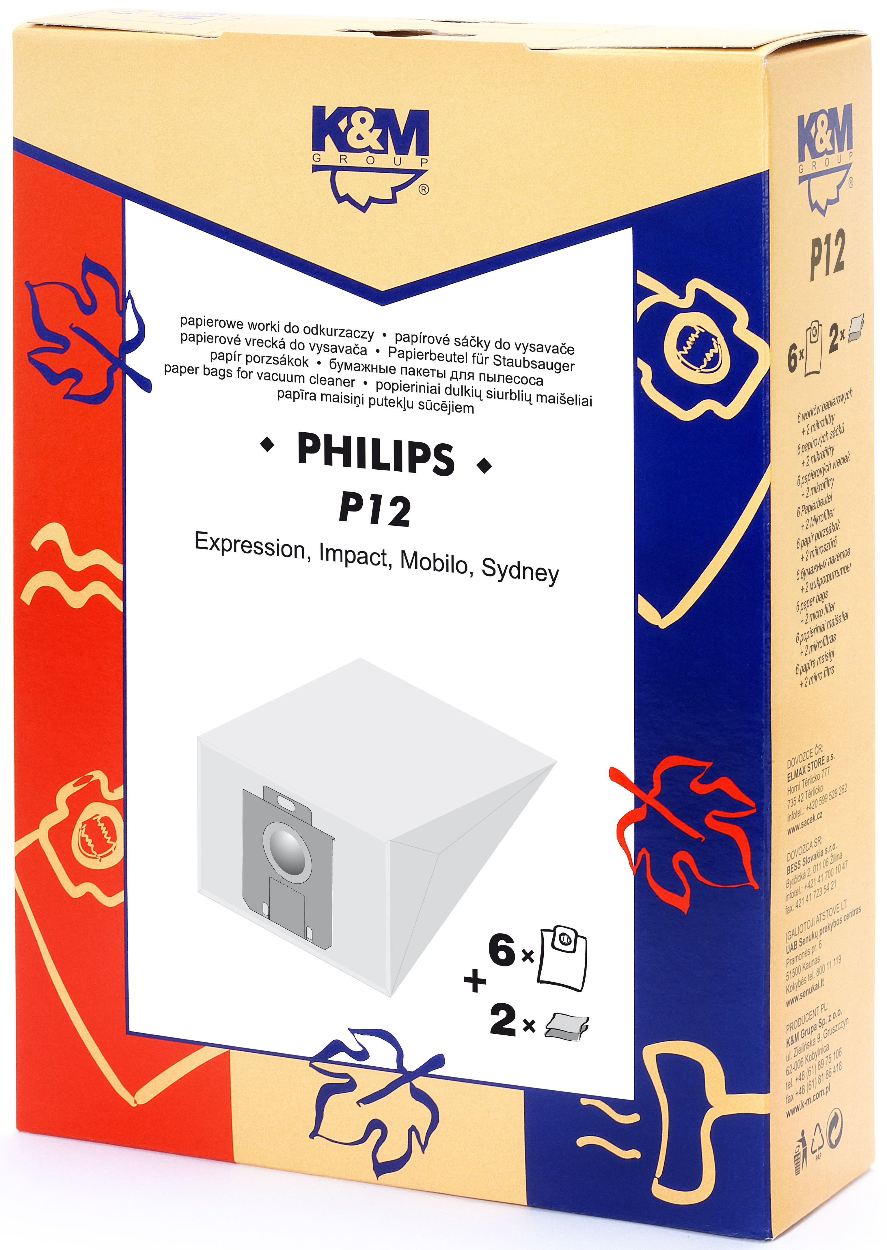 Sac aspirator Philips Sydney, hartie, 6x saci + 2 filtre, K&M [1]