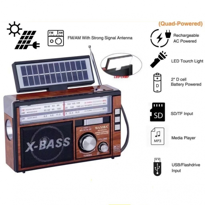 Radio portabil Solar 3 benzi, Bluetooth USB Card Funcție Lampă [4]