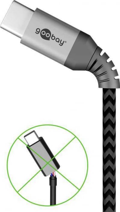 Cablu de date si incarcare USB-C, Goobay, 1m, gri/argintiu, textil, flexibil, 49296 [2]