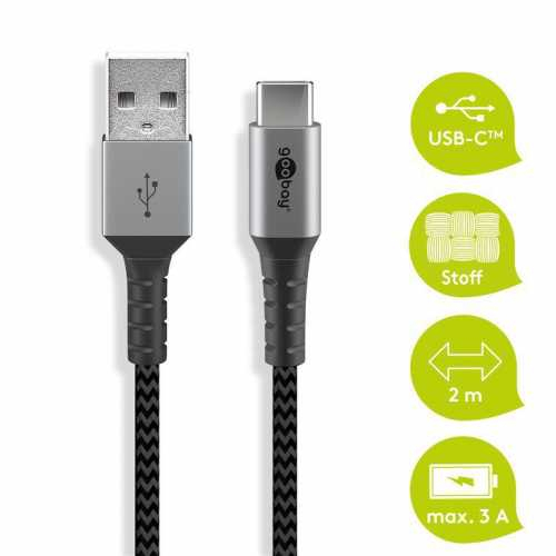 Cablu de date si incarcare USB-C, Goobay, 2m, gri/argintiu, textil, flexibil, 49297 [3]