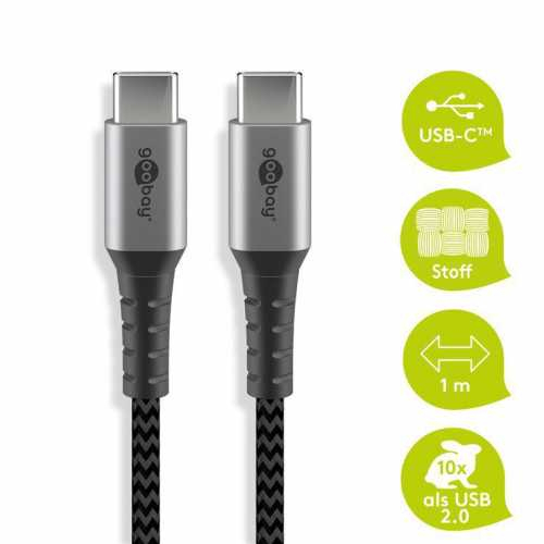 Cablu de de date USB-C - USB-C, Goobay, 1m, gri/argintiu, textil, flexibil, 49302 [3]
