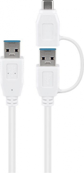 Cablu USB 3.0 A tata cu adaptor USB A tata la USB-C tata 2m alb, Goobay [1]
