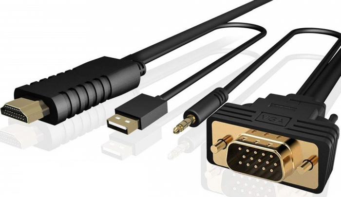 Cablu VGA cu audio si alimentare USB la HDMI, 1.8m, Well [1]