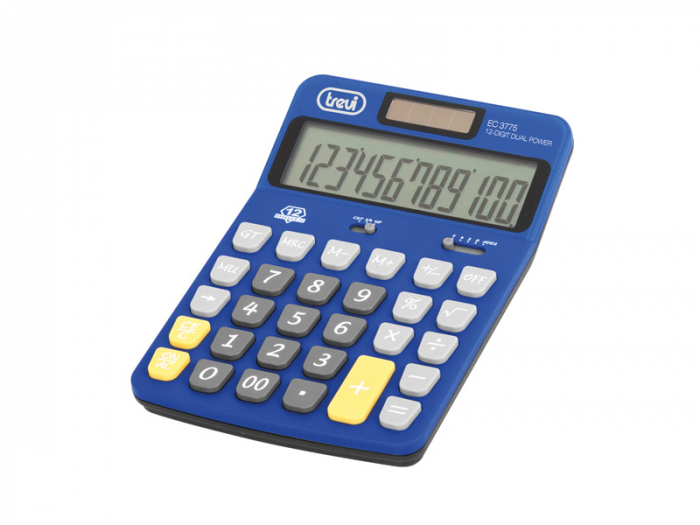 Calculator de birou EC 3775, 12 digit, baterie+solar, albastru, Trevi [1]