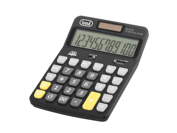 Calculator de birou EC 3775, 12 digit, baterie+solar, negru, Trevi [1]