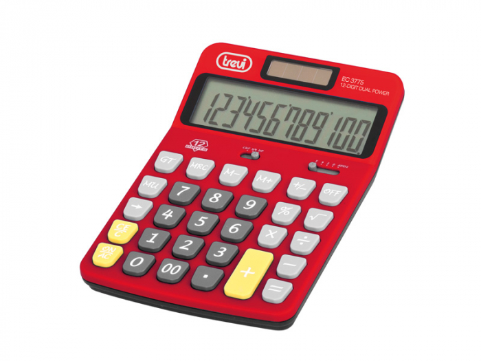 Calculator de birou EC 3775, 12 digit, baterie+solar, rosu, Trevi [1]