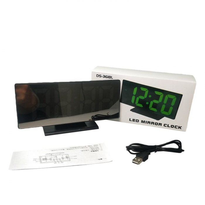 Ceas digital LED tip oglinda cu afisaj calendar, alarma, temperatura [4]