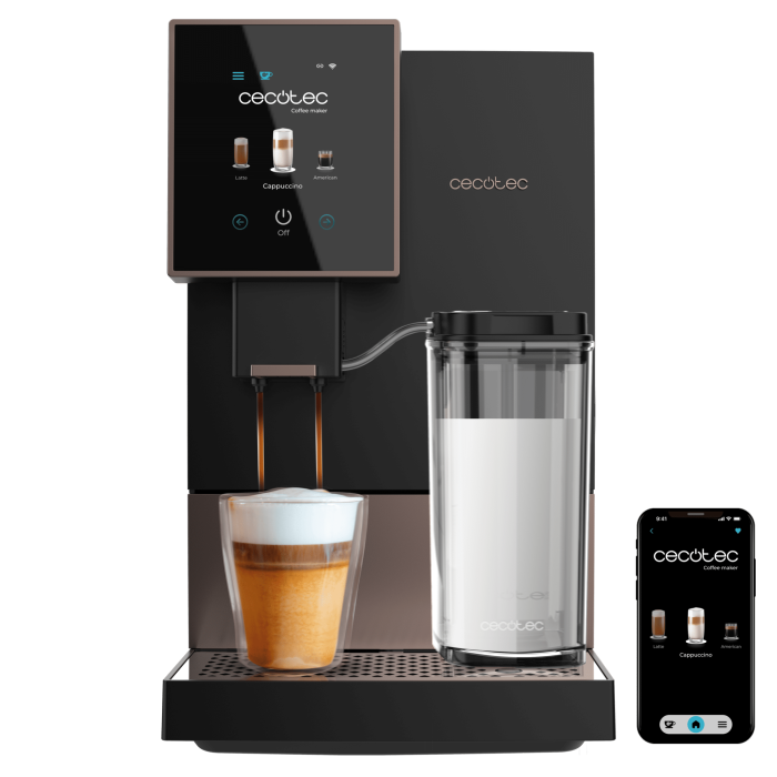 CECOTEC Cremma Compactccino Connected Black Rose Espressor Super-Automat Compact 19 bari, ecran TFT și Wi-Fi, Rezervor de lapte și Thermoblock. [1]