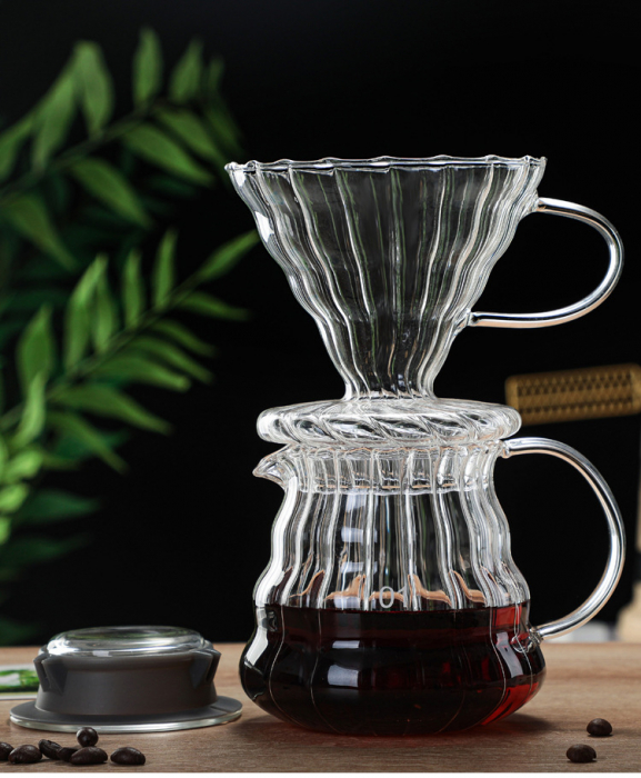 Dripper / Pour Over pentru Cafea si Ceai cu Vas din Sticlă și Filtru în Două Straturi - Capacitate 400ml [5]