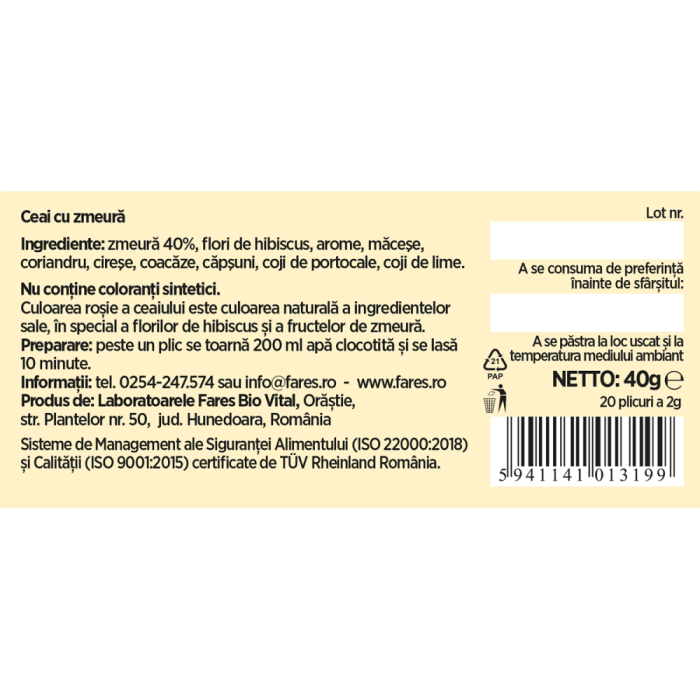 FARES Ceai cu Zmeura 40% 20x2g [2]