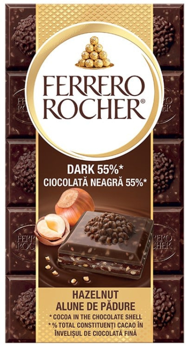 FERRERO ROCHER Tableta de Ciocolata Neagra 55% cu Alune de Padure 90g [1]