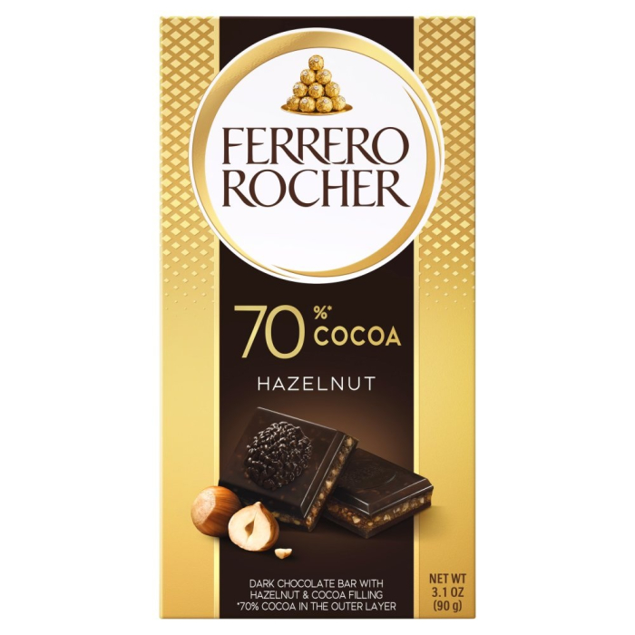 FERRERO ROCHER Tableta de Ciocolata Neagra 70% cu Alune de Padure 90g [1]