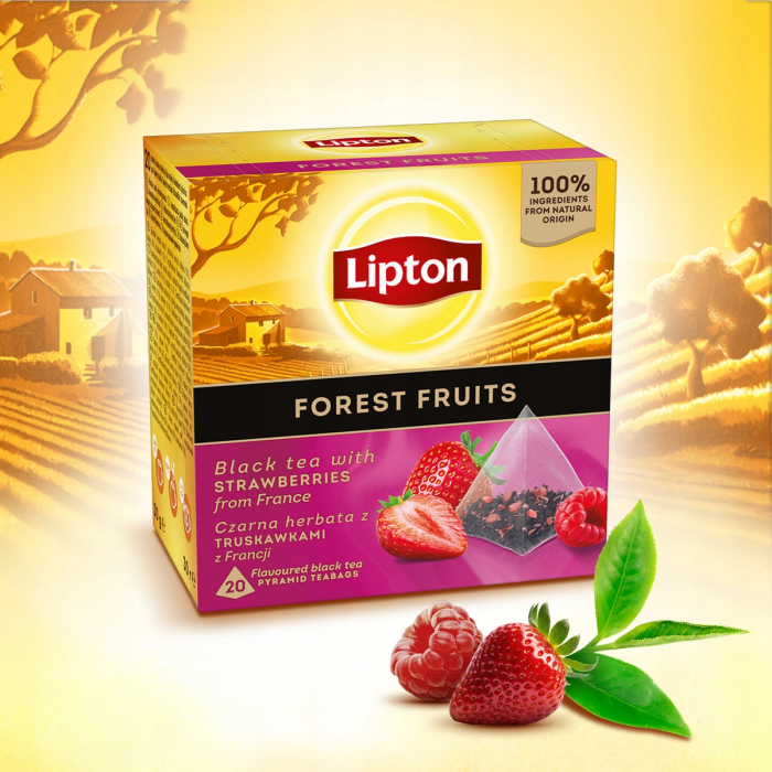 LIPTON Forest Fruit Ceai Negru cu Capsuni Piramide 20x2.1g [2]