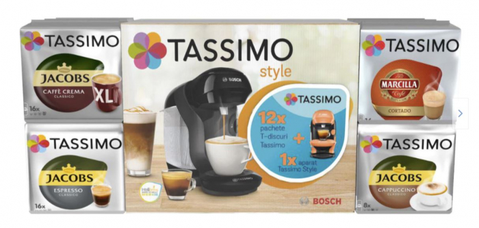 Pachet 12 cutii Capsule Cafea Tassimo + Cadou Espressor Bosch Tassimo Vivy II [14]