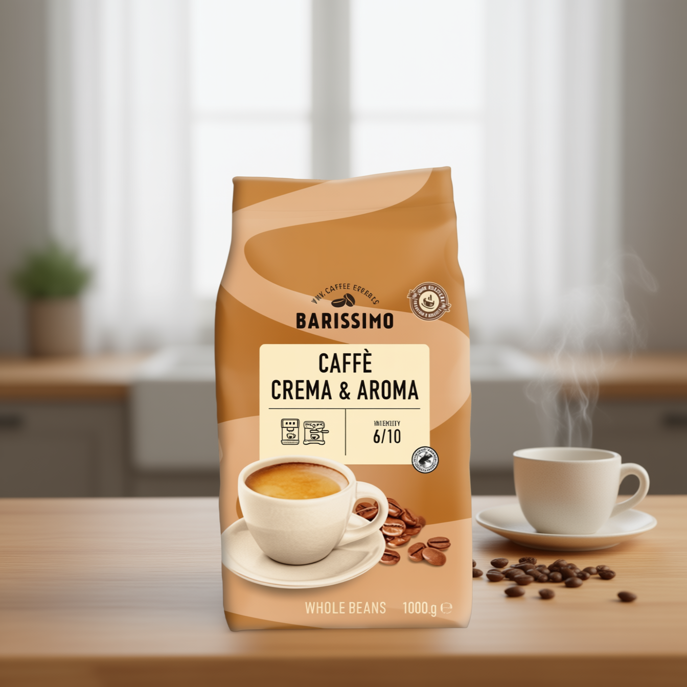 Pachet 6 x AMAROY Barissimo Crema & Aroma Cafea Boabe 1kg + Cadou KOTANYI Râșniță Condimente pentru Cafea Cacao Kiss 63g [3]