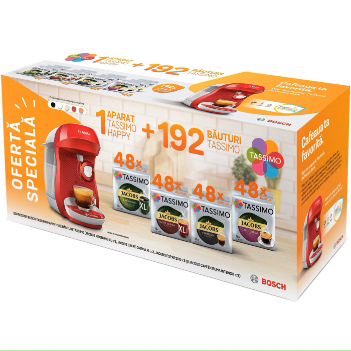 Pachet Espressor Bosch Tassimo Happy Rosu + Cadou 12 cutii Capsule Cafea Tassimo [2]