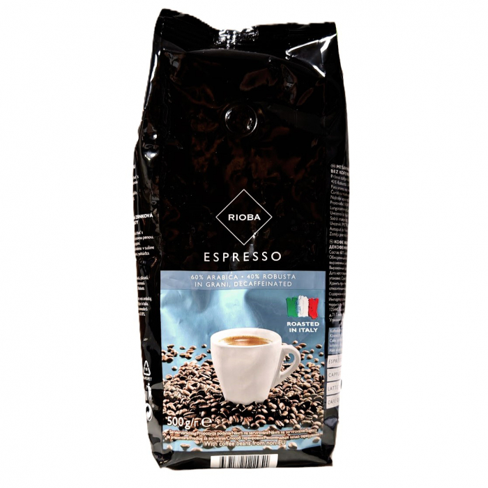RIOBA Caffe Espresso Decafeinizata 60% Arabica 40% Robusta - Cafea Boabe 500g [1]