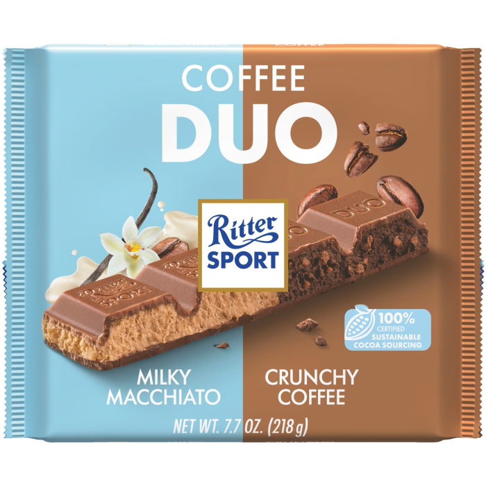 RITTER Sport Ciocolata cu Lapte Coffee Duo - Milky Macchiato + Crunchy Coffee 218g [1]