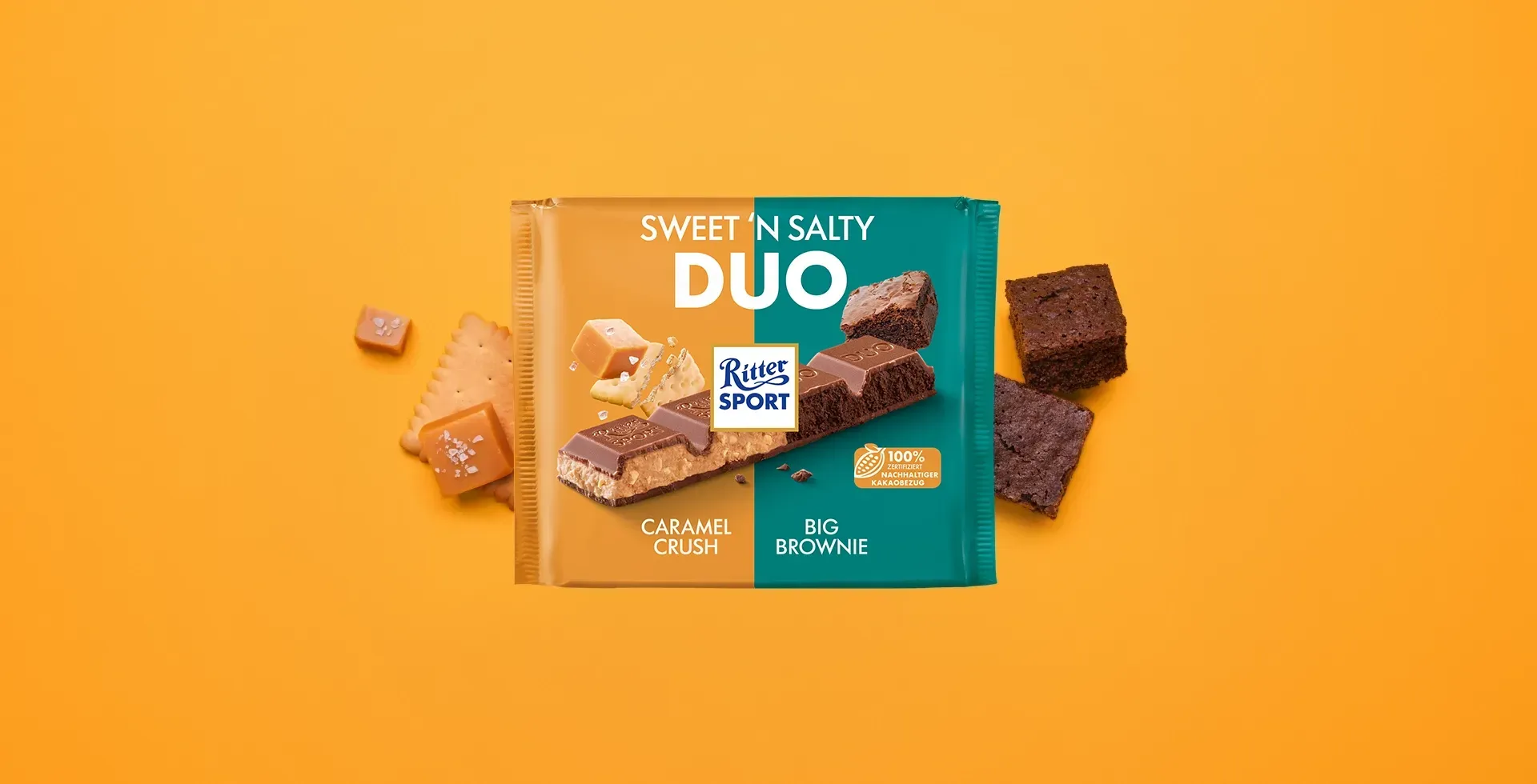 RITTER Sport Ciocolata cu Lapte Sweet N' Salty Duo - Caramel Crush + Big Brownie 218g [3]