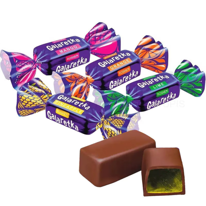 ROSHEN Galaretka Bomboane Jeleu cu Arome de Ananas, Portocală și Lime în Glazură de Ciocolată cu Lapte 1Kg [2]