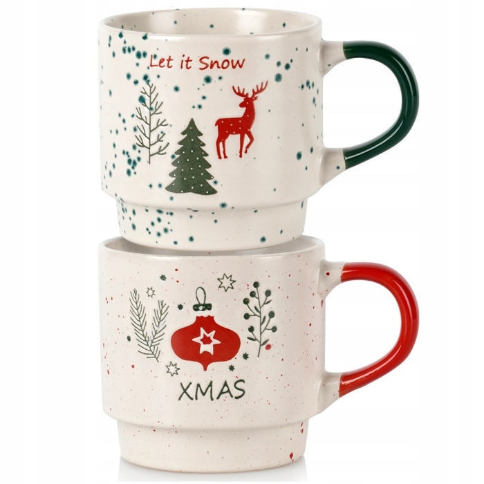 Set 2 Cani din Portelan Decorate cu Motive de Craciun 350ml - XMas + Let It Snow [1]