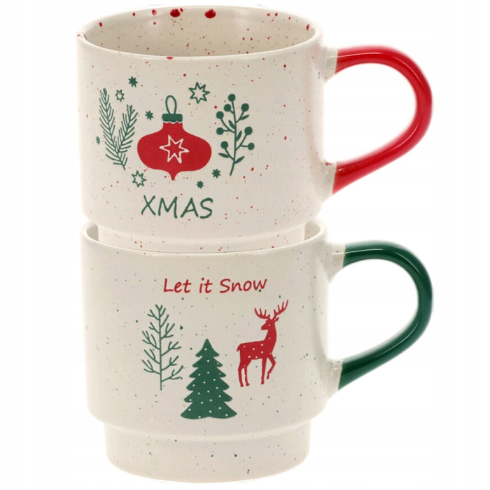 Set 2 Cani din Portelan Decorate cu Motive de Craciun 350ml - XMas + Let It Snow [4]