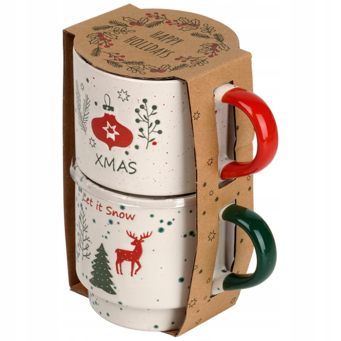 Set 2 Cani din Portelan Decorate cu Motive de Craciun 350ml - XMas + Let It Snow [3]