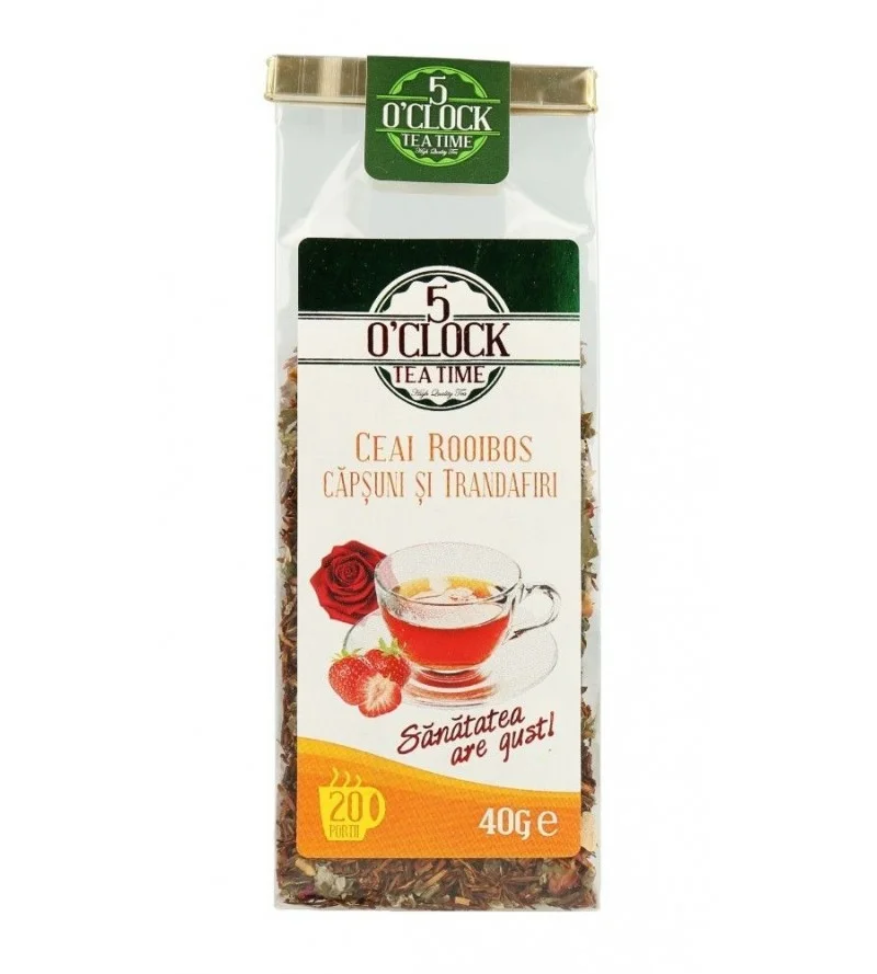 Ceai Vărsat - 5 O'CLOCK Ceai de Rooibos, Capsuni si Trandafiri 40g